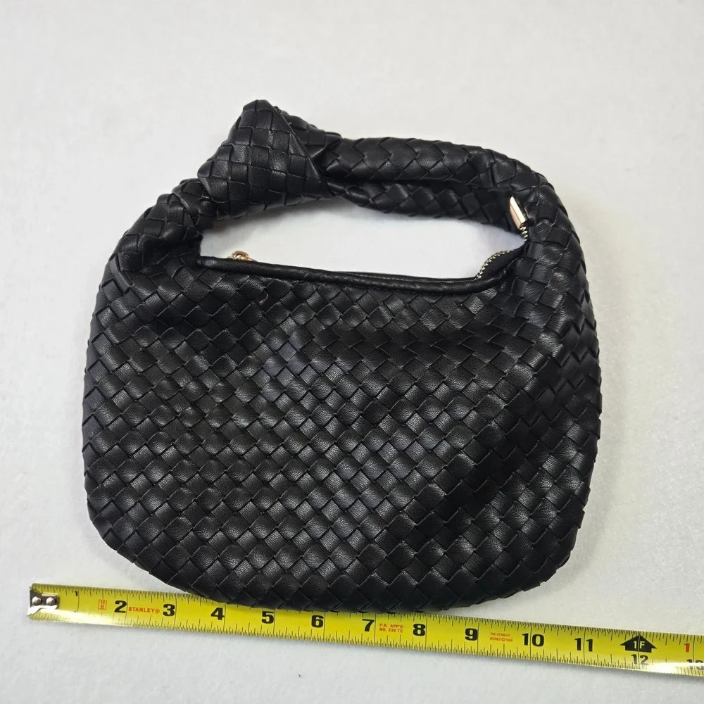 Melie Bianco Brigitte Mini Hobo Bag Womens Small Black Woven Vegan Leather